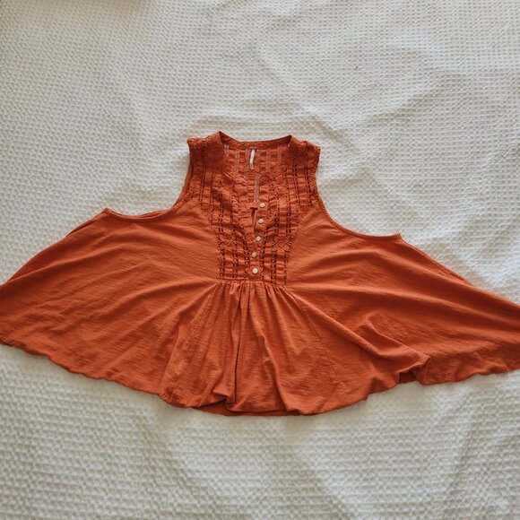 Free People Burndt Orange Top Sunkissed Flowy Lace Inset Sleeveless Top Medium - Picture 4 of 9